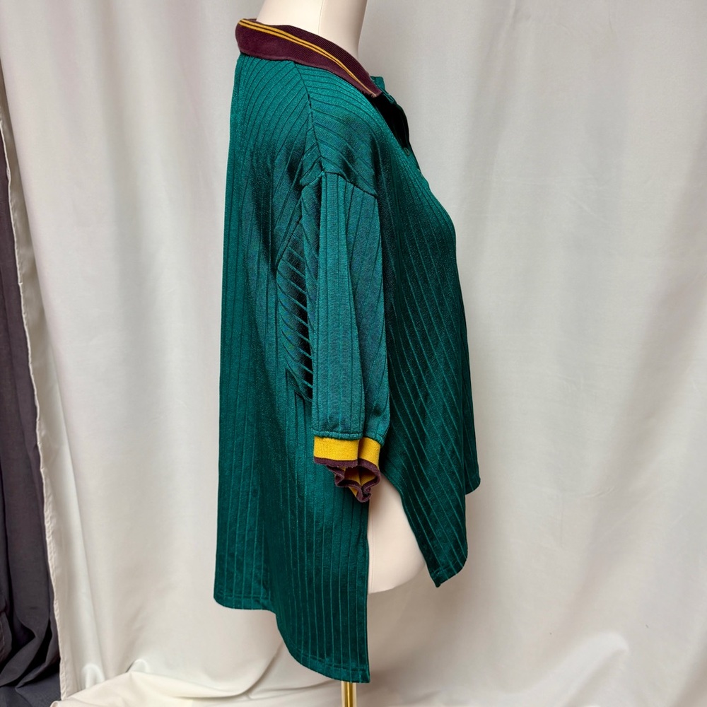 Urban Outfitters Ribbed Knit Polo Top Green Striped Varsity Collar Size Small - Picture 6 of 9